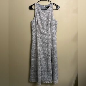 Banana Republic Blue, Gold, Black Floral Outline Sheath Knee Length Dress sz 6